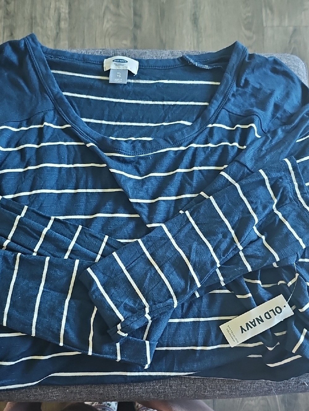 NWT Old Navy Navy Blue & White Striped Long Sleeve Top xlarge Women